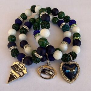 Seattle Seahawks Beaded Bracelet Set - Green, Blue, White